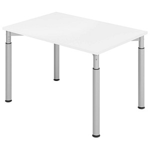 HAMMERBACHER Mirakel höhenverstellbarer Schreibtisch weiß rechteckig, 4-Fuß-Gestell silber 120,0 x 80,0 cm von HAMMERBACHER