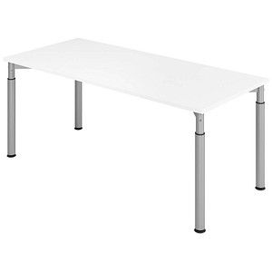 HAMMERBACHER Mirakel höhenverstellbarer Schreibtisch weiß rechteckig, 4-Fuß-Gestell silber 180,0 x 80,0 cm von HAMMERBACHER