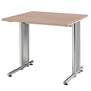 HAMMERBACHER NS08 Schreibtisch nussbaum quadratisch, C-Fuß-Gestell silber 80,0 x 80,0 cm von HAMMERBACHER