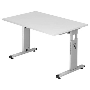 HAMMERBACHER OS 12 höhenverstellbarer Schreibtisch weiß rechteckig, C-Fuß-Gestell silber 120,0 x 80,0 cm von HAMMERBACHER