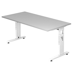 HAMMERBACHER OS 16 Gradeo höhenverstellbarer Schreibtisch lichtgrau rechteckig, C-Fuß-Gestell weiß 160,0 x 80,0 cm von HAMMERBACHER