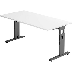 HAMMERBACHER OS 16 Gradeo höhenverstellbarer Schreibtisch weiß rechteckig, C-Fuß-Gestell grau 160,0 x 80,0 cm von HAMMERBACHER