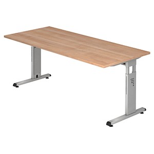 HAMMERBACHER OS 19 höhenverstellbarer Schreibtisch nussbaum rechteckig, C-Fuß-Gestell silber 180,0 x 80,0 cm von HAMMERBACHER