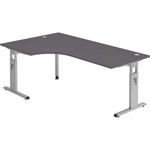 HAMMERBACHER OS 82 höhenverstellbarer Schreibtisch grafit L-Form, C-Fuß-Gestell silber 200,0 x 80,0/120,0 cm von HAMMERBACHER