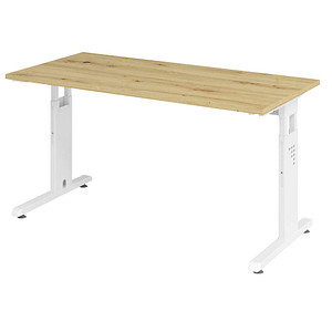 HAMMERBACHER OS614 Schreibtisch Asteiche rechteckig, 4-Fuß-Gestell weiß 140,0 x 67,2 cm von HAMMERBACHER