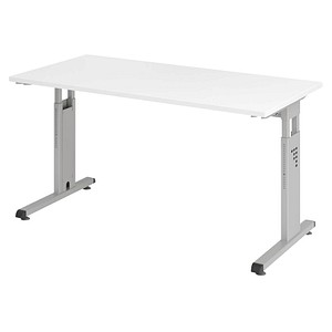 HAMMERBACHER OS614 Schreibtisch weiß rechteckig, 4-Fuß-Gestell silber 140,0 x 67,2 cm von HAMMERBACHER