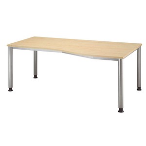 HAMMERBACHER Orbis höhenverstellbarer Schreibtisch ahorn Trapezform, 4-Fuß-Gestell silber 180,0 x 80,0/100,0 cm von HAMMERBACHER