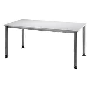 HAMMERBACHER Orbis höhenverstellbarer Schreibtisch lichtgrau rechteckig, 4-Fuß-Gestell silber 160,0 x 80,0 cm von HAMMERBACHER