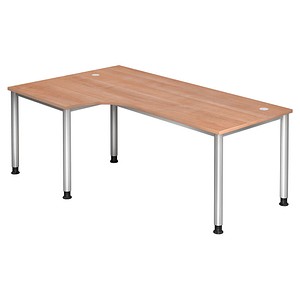 HAMMERBACHER Orbis höhenverstellbarer Schreibtisch nussbaum L-Form, 5-Fuß-Gestell silber 200,0 x 80,0/120,0 cm von HAMMERBACHER