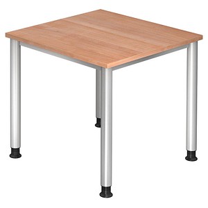 HAMMERBACHER Orbis höhenverstellbarer Schreibtisch nussbaum quadratisch, 4-Fuß-Gestell silber 80,0 x 80,0 cm von HAMMERBACHER