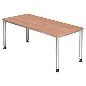 HAMMERBACHER Orbis höhenverstellbarer Schreibtisch nussbaum rechteckig, 4-Fuß-Gestell silber 180,0 x 80,0 cm von HAMMERBACHER