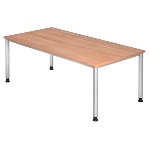 HAMMERBACHER Orbis höhenverstellbarer Schreibtisch nussbaum rechteckig, 4-Fuß-Gestell silber 200,0 x 100,0 cm von HAMMERBACHER