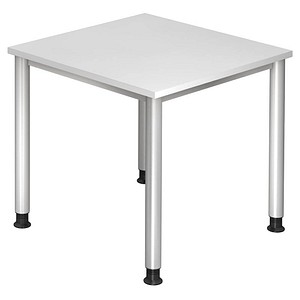 HAMMERBACHER Orbis höhenverstellbarer Schreibtisch weiß quadratisch, 4-Fuß-Gestell silber 80,0 x 80,0 cm von HAMMERBACHER