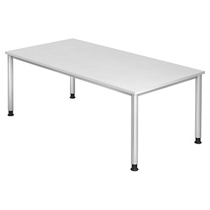 HAMMERBACHER Orbis höhenverstellbarer Schreibtisch weiß rechteckig, 4-Fuß-Gestell silber 200,0 x 100,0 cm von HAMMERBACHER