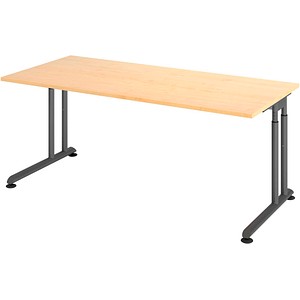 HAMMERBACHER Popular höhenverstellbarer Schreibtisch ahorn rechteckig, C-Fuß-Gestell grau 180,0 x 80,0 cm von HAMMERBACHER
