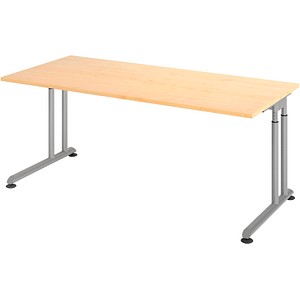HAMMERBACHER Popular höhenverstellbarer Schreibtisch ahorn rechteckig, C-Fuß-Gestell silber 180,0 x 80,0 cm von HAMMERBACHER