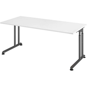 HAMMERBACHER Popular höhenverstellbarer Schreibtisch weiß rechteckig, C-Fuß-Gestell grau 180,0 x 80,0 cm von HAMMERBACHER