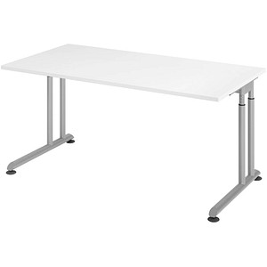 HAMMERBACHER Popular höhenverstellbarer Schreibtisch weiß rechteckig, C-Fuß-Gestell silber 160,0 x 80,0 cm von HAMMERBACHER