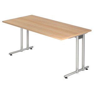 HAMMERBACHER Prokura Schreibtisch eiche rechteckig, C-Fuß-Gestell silber 160,0 x 80,0 cm von HAMMERBACHER