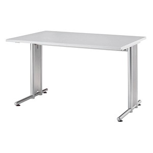 HAMMERBACHER Prokura Schreibtisch lichtgrau rechteckig, C-Fuß-Gestell silber 120,0 x 80,0 cm von HAMMERBACHER