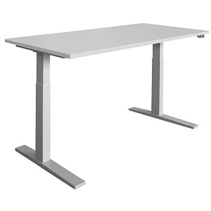 HAMMERBACHER Prokura elektrisch höhenverstellbarer Schreibtisch lichtgrau rechteckig, C-Fuß-Gestell silber 160,0 x 80,0 cm von HAMMERBACHER