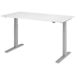 HAMMERBACHER Prokura elektrisch höhenverstellbarer Schreibtisch weiß rechteckig, C-Fuß-Gestell silber 160,0 x 80,0 cm von HAMMERBACHER