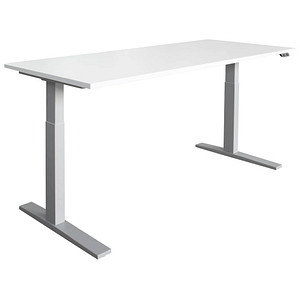 HAMMERBACHER Prokura elektrisch höhenverstellbarer Schreibtisch weiß rechteckig, C-Fuß-Gestell silber 180,0 x 80,0 cm von HAMMERBACHER