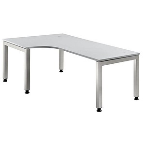 HAMMERBACHER Prokura höhenverstellbarer Schreibtisch lichtgrau L-Form, 5-Fuß-Gestell silber 200,0 x 120,0 cm von HAMMERBACHER