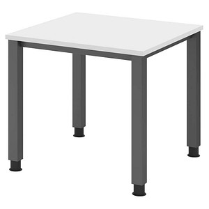 HAMMERBACHER QS08 höhenverstellbarer Schreibtisch weiß quadratisch, 4-Fuß-Gestell grau 80,0 x 80,0 cm von HAMMERBACHER