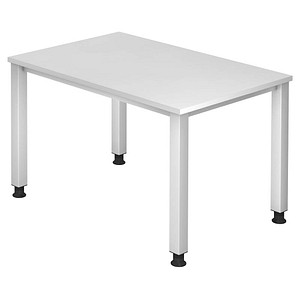HAMMERBACHER QS12 höhenverstellbarer Schreibtisch weiß rechteckig, 4-Fuß-Gestell silber 120,0 x 80,0 cm von HAMMERBACHER