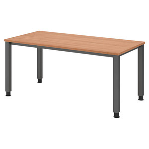 HAMMERBACHER QS16 höhenverstellbarer Schreibtisch nussbaum rechteckig, 4-Fuß-Gestell grau 160,0 x 80,0 cm von HAMMERBACHER