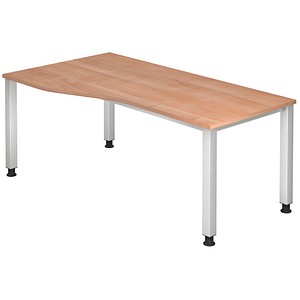 HAMMERBACHER QS18 höhenverstellbarer Schreibtisch nussbaum Trapezform, 4-Fuß-Gestell silber 180,0 x 80,0/100,0 cm von HAMMERBACHER