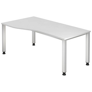 HAMMERBACHER QS18 höhenverstellbarer Schreibtisch weiß Trapezform, 4-Fuß-Gestell silber 180,0 x 80,0/100,0 cm von HAMMERBACHER