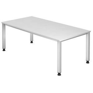 HAMMERBACHER QS2E höhenverstellbarer Schreibtisch weiß rechteckig, 4-Fuß-Gestell silber 200,0 x 100,0 cm von HAMMERBACHER