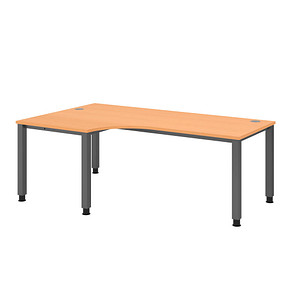 HAMMERBACHER QS82 höhenverstellbarer Schreibtisch buche L-Form, 4-Fuß-Gestell grau 200,0 x 80,0/120,0 cm von HAMMERBACHER