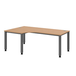 HAMMERBACHER QS82 höhenverstellbarer Schreibtisch eiche L-Form, 4-Fuß-Gestell grau 200,0 x 80,0/120,0 cm von HAMMERBACHER
