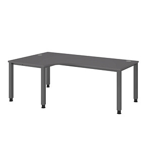 HAMMERBACHER QS82 höhenverstellbarer Schreibtisch grafit L-Form, 4-Fuß-Gestell grau 200,0 x 80,0/120,0 cm von HAMMERBACHER