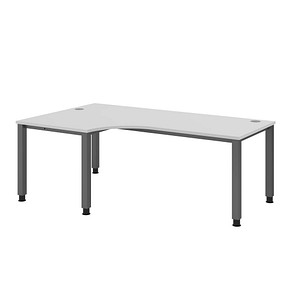 HAMMERBACHER QS82 höhenverstellbarer Schreibtisch lichtgrau L-Form, 4-Fuß-Gestell grau 200,0 x 80,0/120,0 cm von HAMMERBACHER