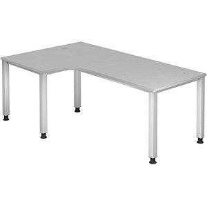 HAMMERBACHER QS82 höhenverstellbarer Schreibtisch lichtgrau L-Form, 5-Fuß-Gestell silber 200,0 x 80,0/120,0 cm von HAMMERBACHER