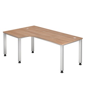 HAMMERBACHER QS82 höhenverstellbarer Schreibtisch nussbaum L-Form, 5-Fuß-Gestell silber 200,0 x 80,0/120,0 cm von HAMMERBACHER