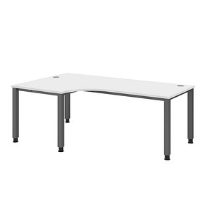 HAMMERBACHER QS82 höhenverstellbarer Schreibtisch weiß L-Form, 4-Fuß-Gestell grau 200,0 x 80,0/120,0 cm von HAMMERBACHER
