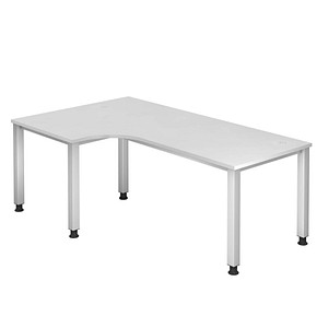 HAMMERBACHER QS82 höhenverstellbarer Schreibtisch weiß L-Form, 5-Fuß-Gestell silber 200,0 x 80,0/120,0 cm von HAMMERBACHER