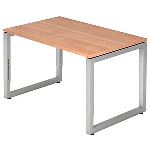 HAMMERBACHER RS12 höhenverstellbarer Schreibtisch nussbaum rechteckig, O-Fuß-Gestell silber 120,0 x 80,0 cm von HAMMERBACHER