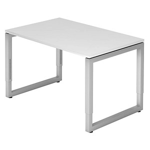 HAMMERBACHER RS12 höhenverstellbarer Schreibtisch weiß rechteckig, O-Fuß-Gestell silber 120,0 x 80,0 cm von HAMMERBACHER