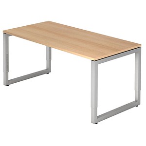 HAMMERBACHER RS16 höhenverstellbarer Schreibtisch eiche rechteckig, O-Fuß-Gestell silber 160,0 x 80,0 cm von HAMMERBACHER