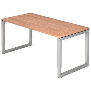 HAMMERBACHER RS16 höhenverstellbarer Schreibtisch nussbaum rechteckig, Kufen-Gestell silber 160,0 x 80,0 cm von HAMMERBACHER