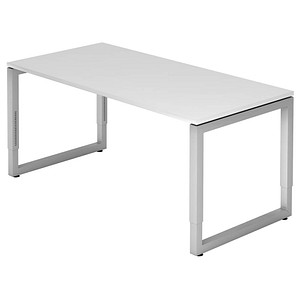 HAMMERBACHER RS16 höhenverstellbarer Schreibtisch weiß rechteckig, Kufen-Gestell silber 160,0 x 80,0 cm von HAMMERBACHER