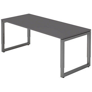 HAMMERBACHER RS19 höhenverstellbarer Schreibtisch grafit rechteckig, Kufen-Gestell grau 180,0 x 80,0 cm von HAMMERBACHER