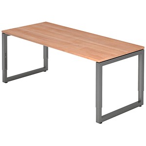 HAMMERBACHER RS19 höhenverstellbarer Schreibtisch nussbaum rechteckig, Kufen-Gestell grau 180,0 x 80,0 cm von HAMMERBACHER