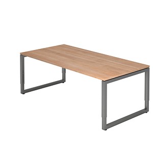 HAMMERBACHER RS2E höhenverstellbarer Schreibtisch nussbaum rechteckig, Kufen-Gestell grau 200,0 x 100,0 cm von HAMMERBACHER